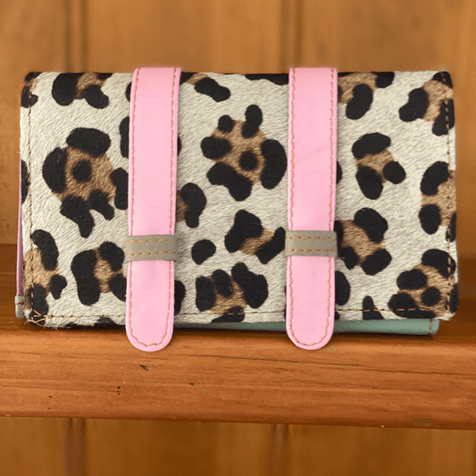 Lilly animal print leather wallet with bright strap detailing