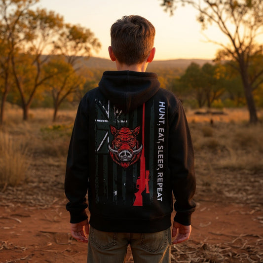 HUNT, EAT, SLEEP, REPEAT Kids Black Pullover