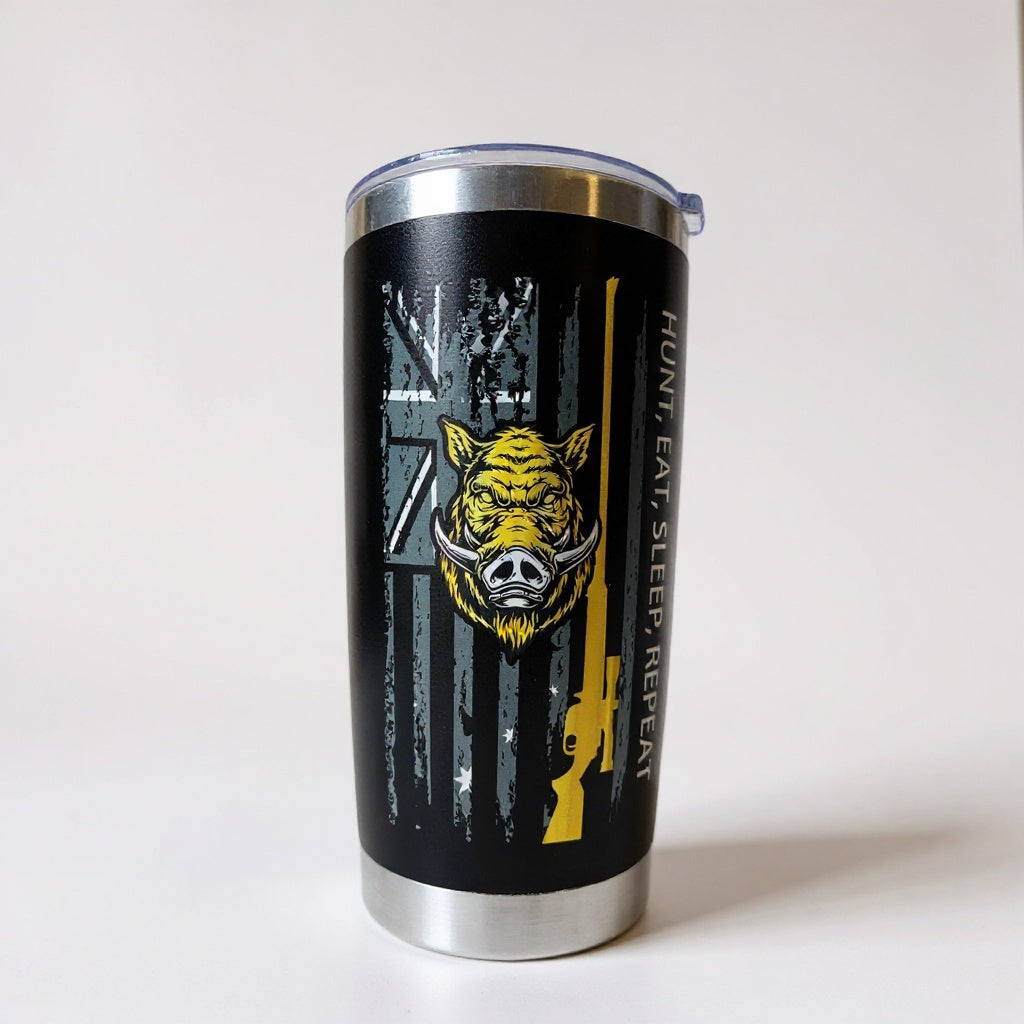 Gold Hunt, Eat, Sleep, Repeat Tumbler – 20oz Stainless Steel Insulated Travel Mug with Lid