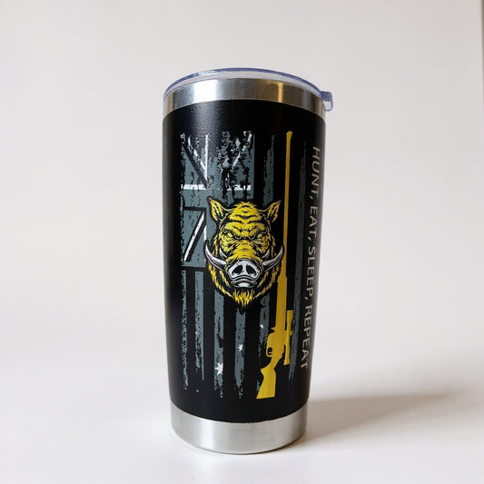 Gold Hunt, Eat, Sleep, Repeat Tumbler – 20oz Stainless Steel Insulated Travel Mug with Lid