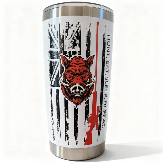 Hunt, Eat, Sleep, Repeat 20oz Tumbler – Stainless Steel Insulated Travel Mug with Lid