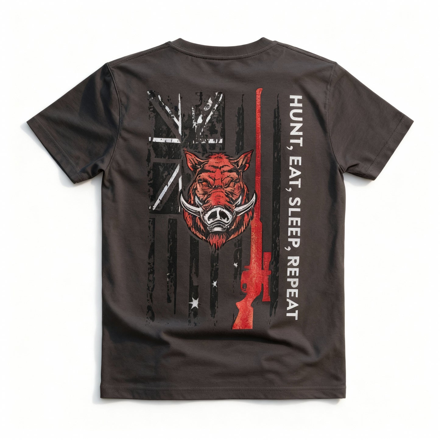 Hunt, Eat, Sleep, Repeat kids tee by AWTB Apparel – black cotton t-shirt