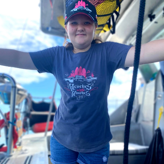 ladies cotton tee, women cotton tshirts, grey, scoop necked, winch trucks, wenches with winches,