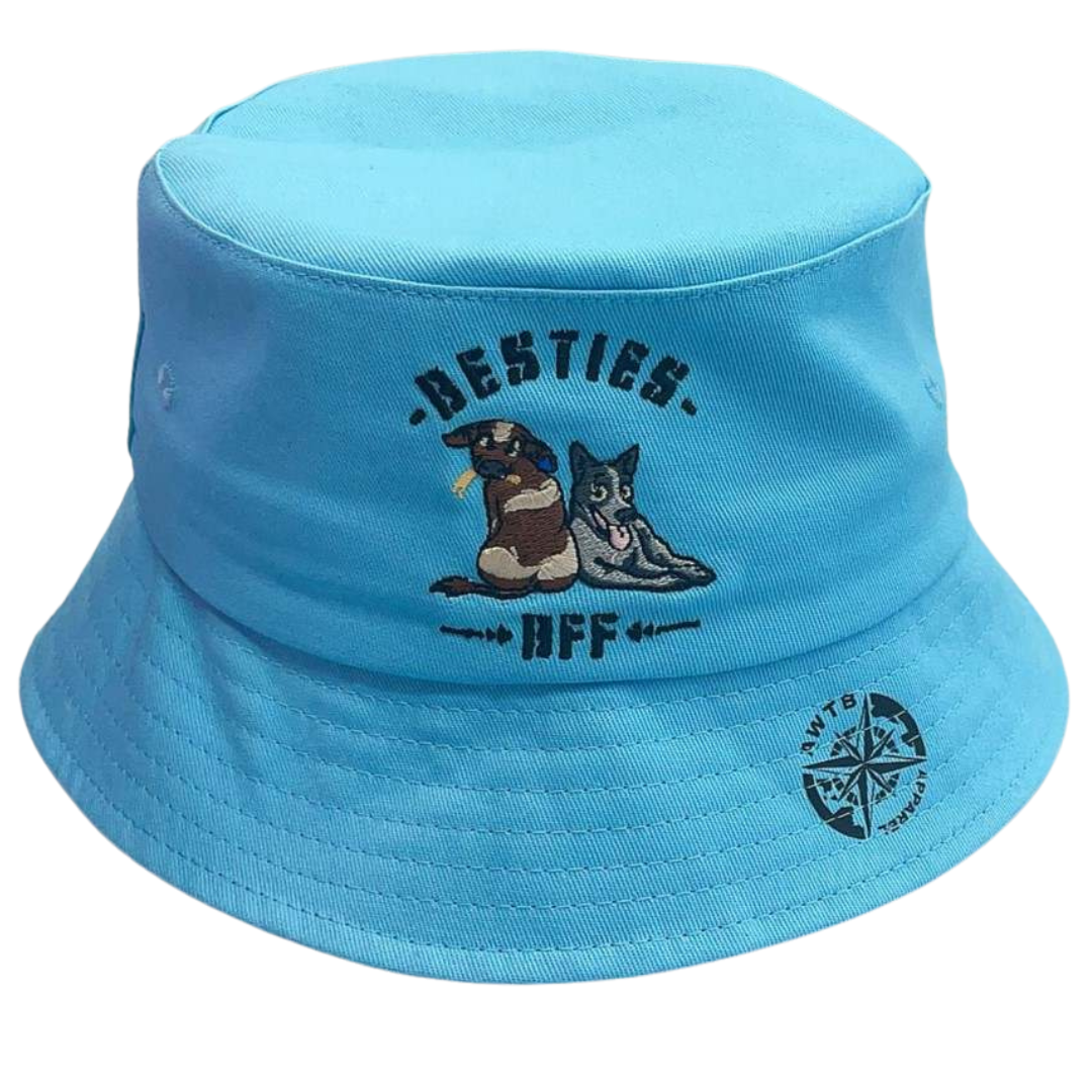 Kids cotton twill Besties bucket hat with chin strap and embroidered logo – outdoor sun hat for children