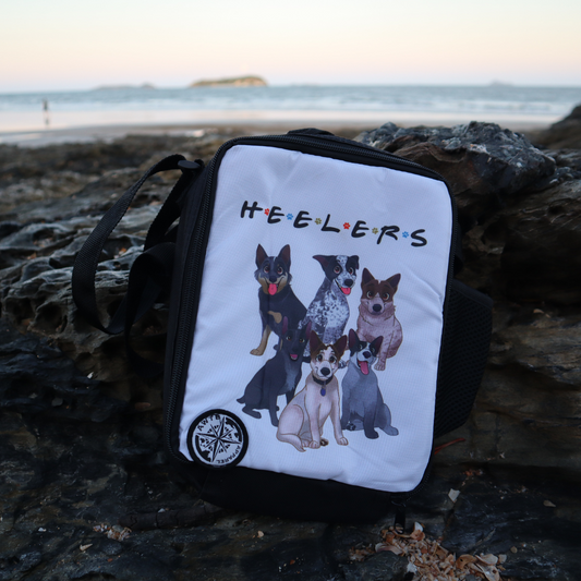 AWTB Heelers insulated lunch bag – blue and red cattle dog design with water bottle holder