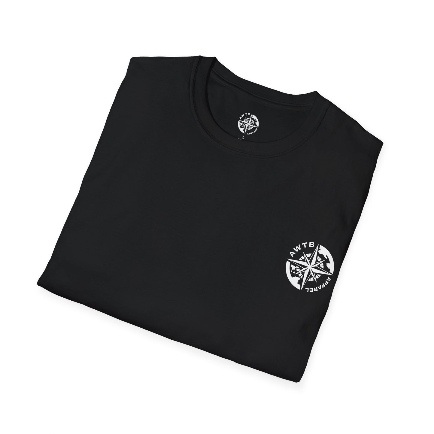 Flat lay of black Make Memories, Not Dreams tee showing AWTB pocket logo