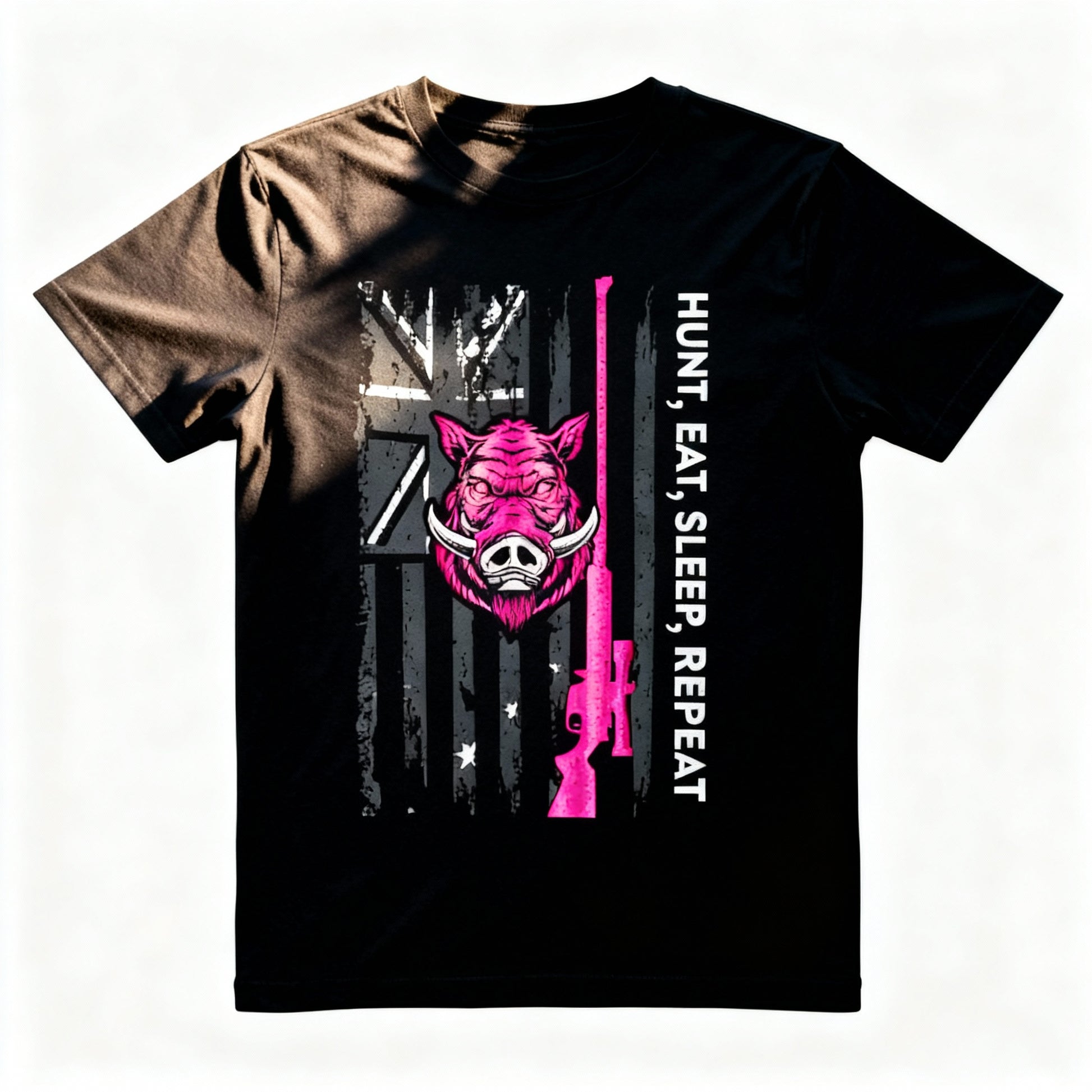 Hunt, Eat, Sleep, Repeat kids tee by AWTB Apparel – black cotton t-shirt