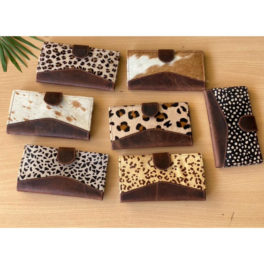 leather wallets, ladies wallets, cowhide, gold, white, cheeta print.