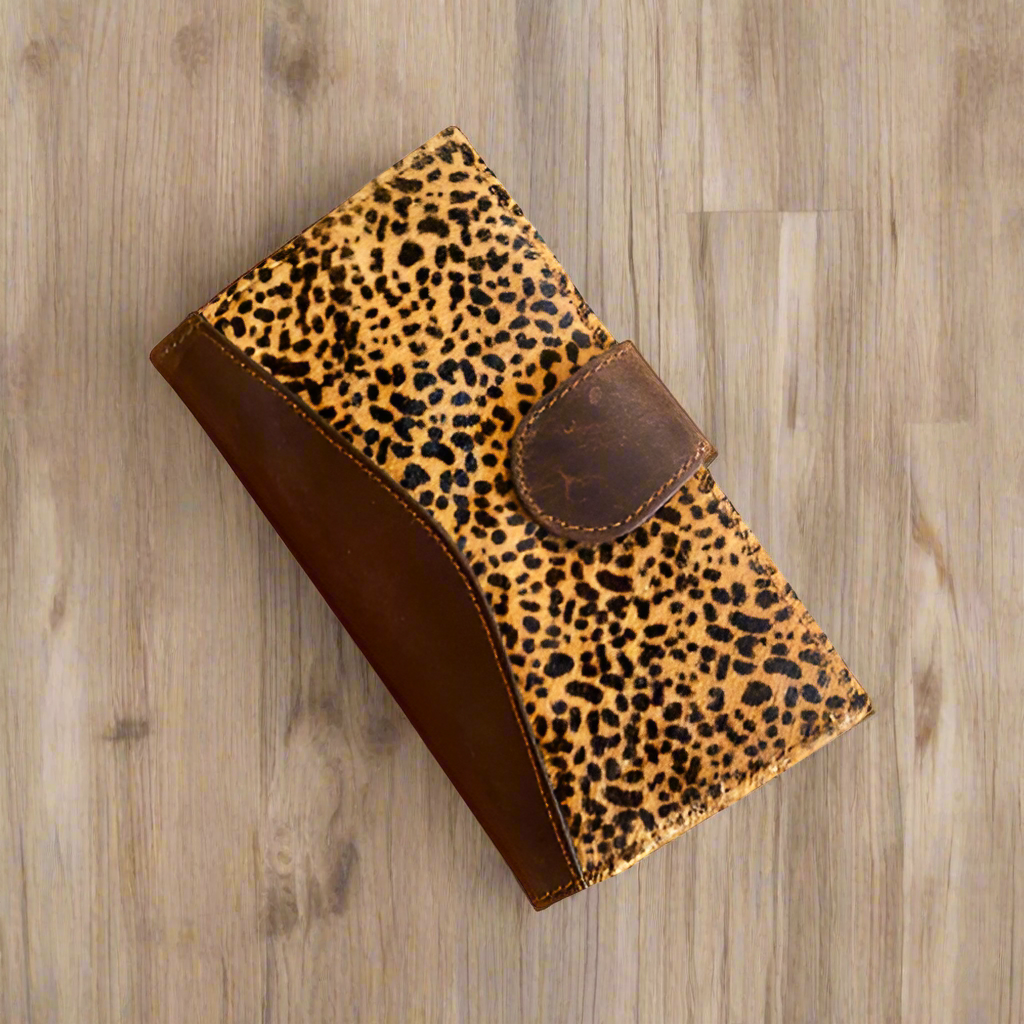 leather wallets, ladies wallets, cowhide, gold, white, cheeta print.