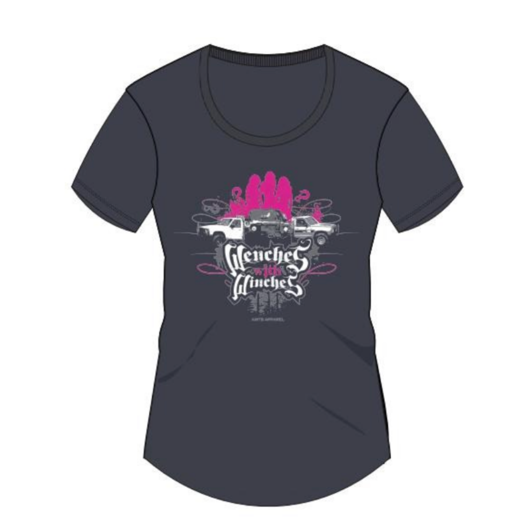 ladies cotton tee, women cotton tshirts, grey, scoop necked, winch trucks, wenches with winches, 